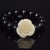 FBT - Black Glass With Flower Ascent Bracelets - FashionByTeresa
